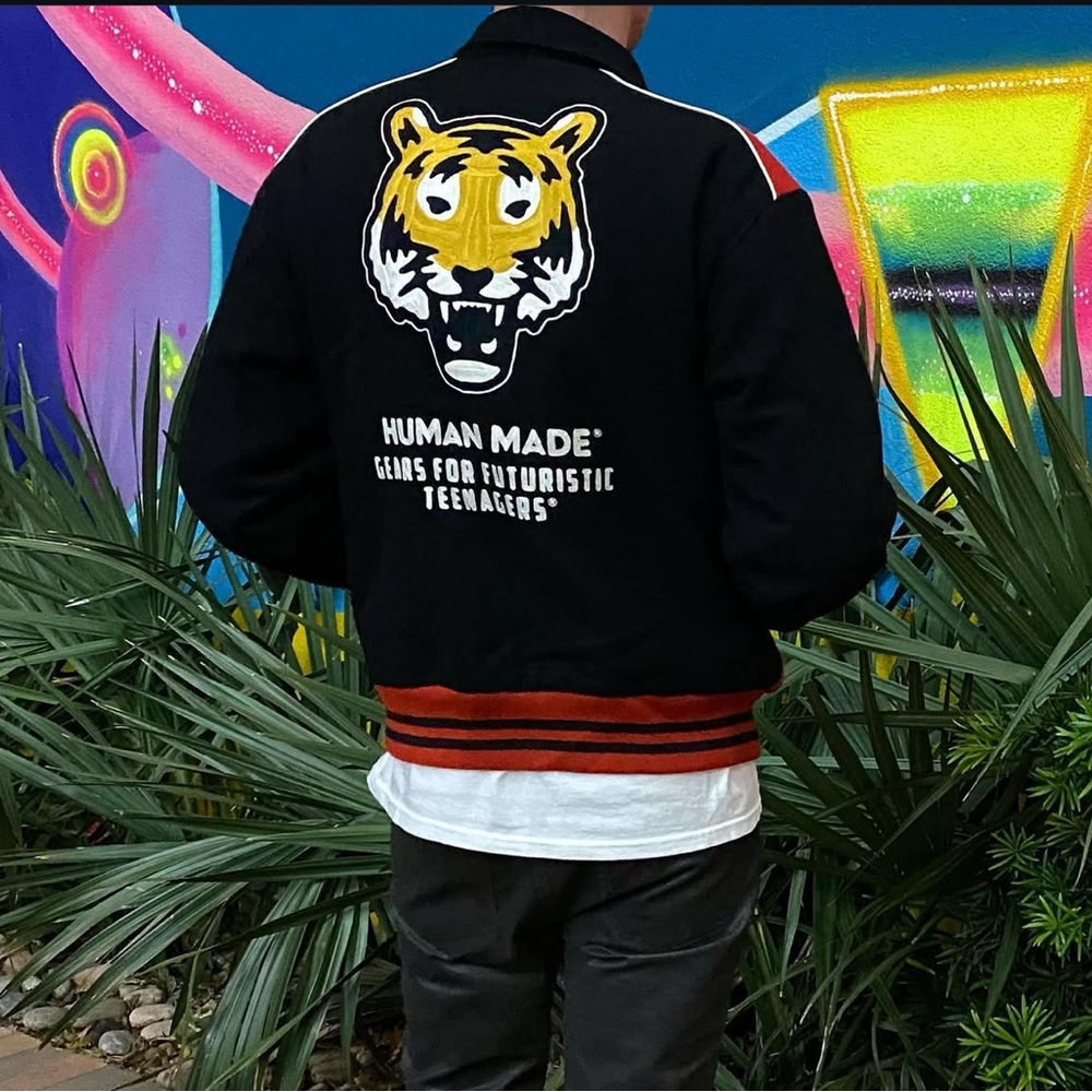 FW18 Human Made Black and Red Varsity Tiger Bomber Jacket Western Chain Stitch